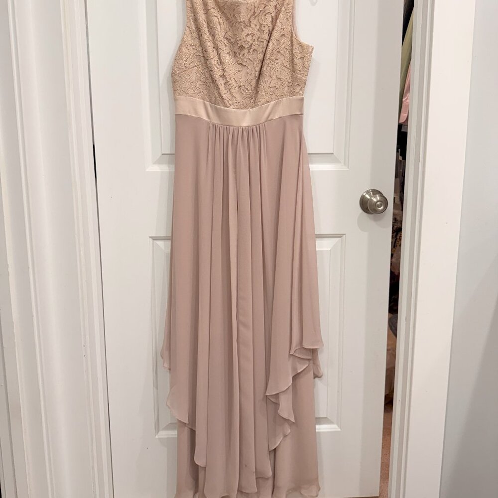 Beautiful lacy, Buff Color, sleeveless Evening Gown